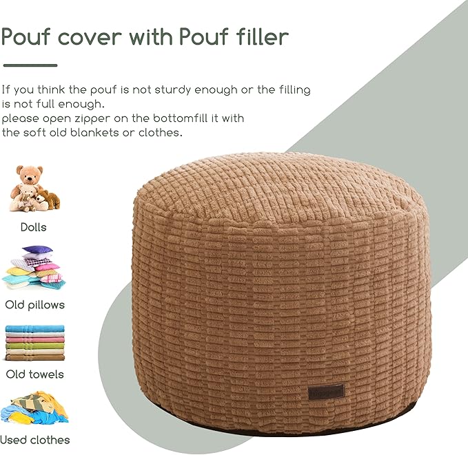HIGOGOGO Pouf Ottoman Stuffed Round Modern Foam Filled Foot Rest Poufs - Image 8