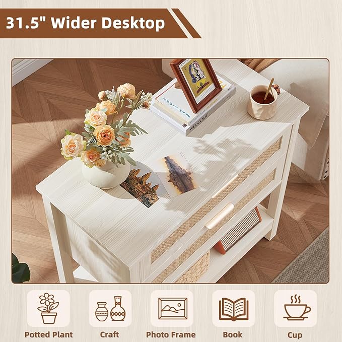 LEYAOYAO 31.5" Wide Rattan Night Stands Set 2, Oversized Large Boho Nightstand - Image 5