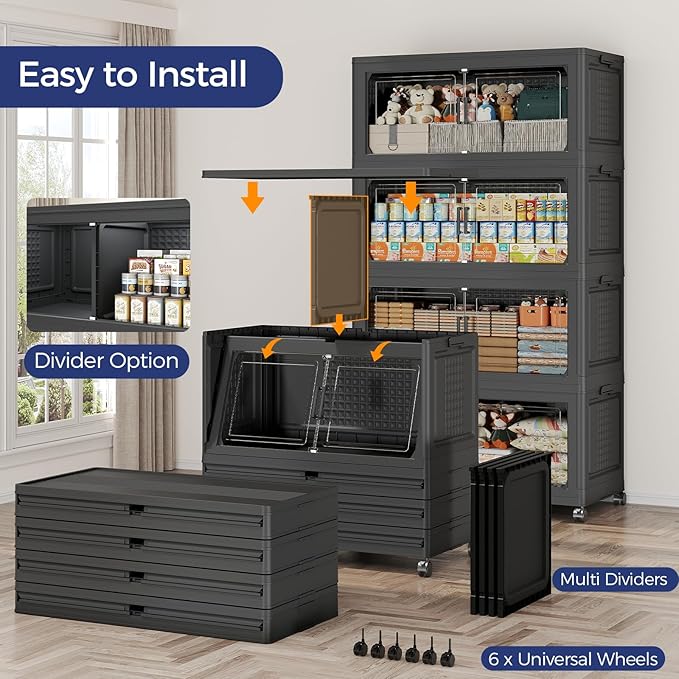 250GAL Storage Bins with Lid and Wheels, Stackable Closet Organizers and - Image 5