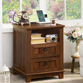 18" Farmhouse Night Stand with Charging Station, 2 Drawers End Table Dresser by Joaxswe
