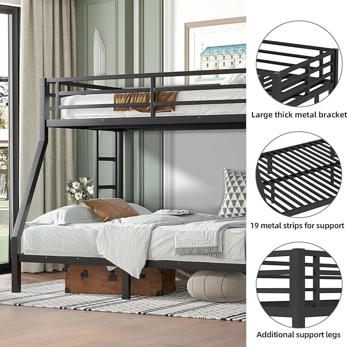 Twin Over Full Bunk Bed Frame, Heavy Duty Metal Loft Bed - Image 3