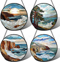 DASTOLL Stained Glass Window Hanging 4 Pcs Set Ocean Waves 9.8" by DASTOLL