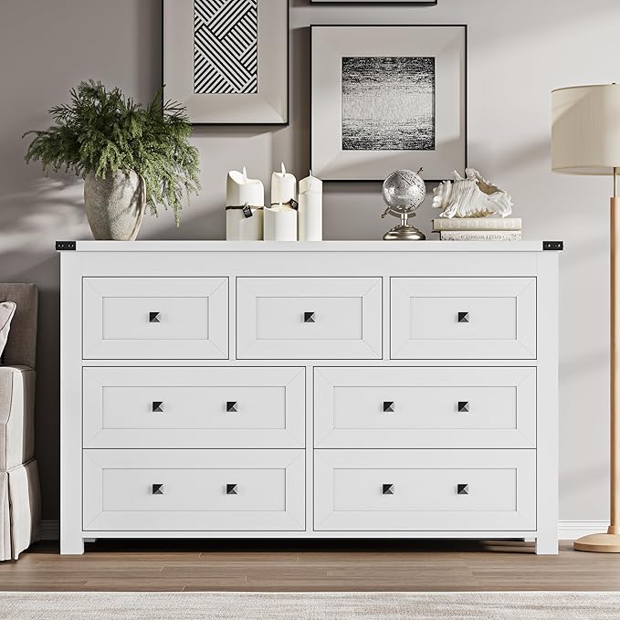 BORNOON 7-Drawer Dresser, Modern Wooden Storage Chest of Drawers, Dresser TV - Image 3