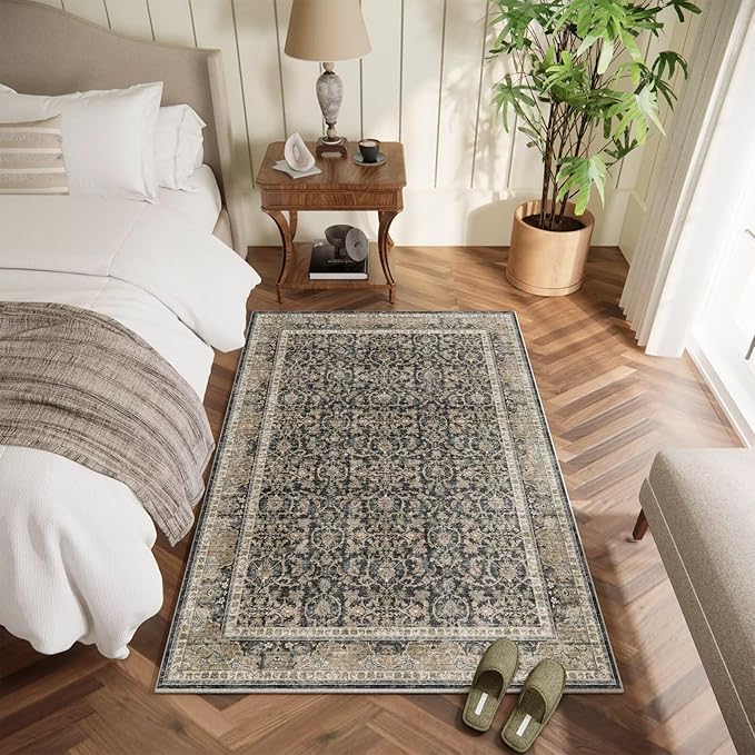 Washable 3x5 Entryway Rug, Boho Non-Slip Vintage Distress Small Rugs - Image 2