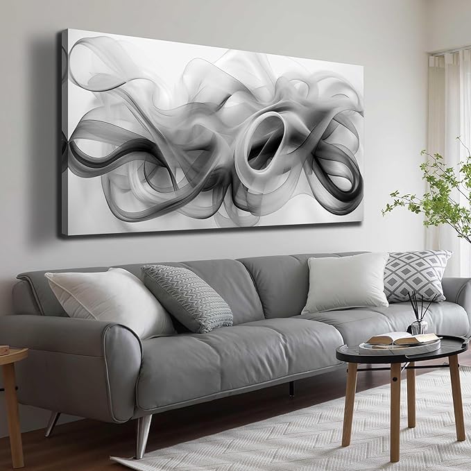 JuhaiArt White Canvas Wall Decorations Black Wall Art Large Abstract Canvas by JuhaiArt