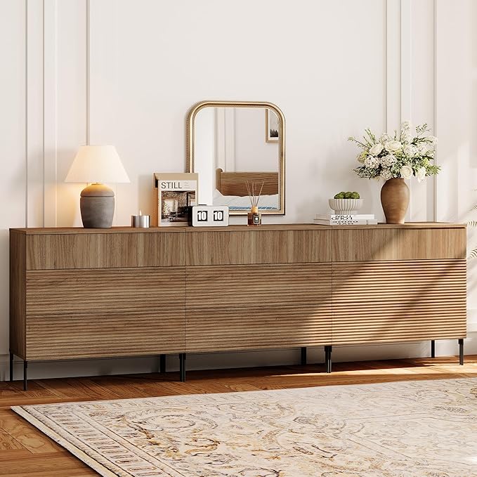 WAMPAT 94.5" W Fluted Dresser for Bedroom, Modern 9 Drawer Dresser TV Stand - Image 4