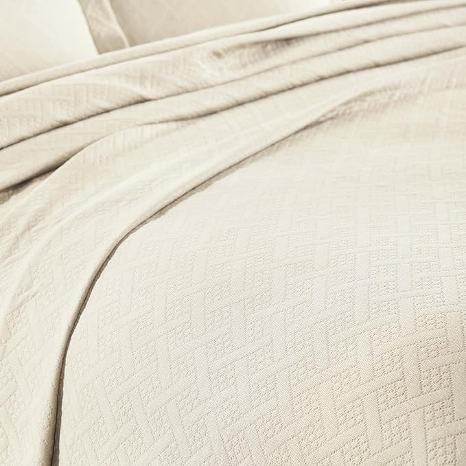Superior 3 Piece Basketweave Cotton Bedspread Set, Home Bed Decor, Decorative - Image 3