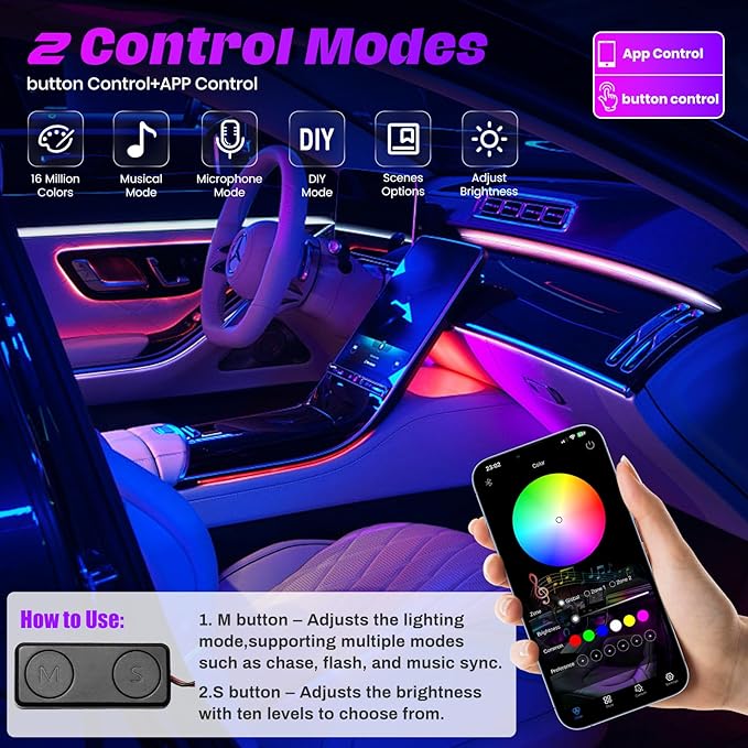 Acrylic Interior Car LED Strip Lights, Colorful 22-in-1 Car Ambient Lighting Kit - Image 5