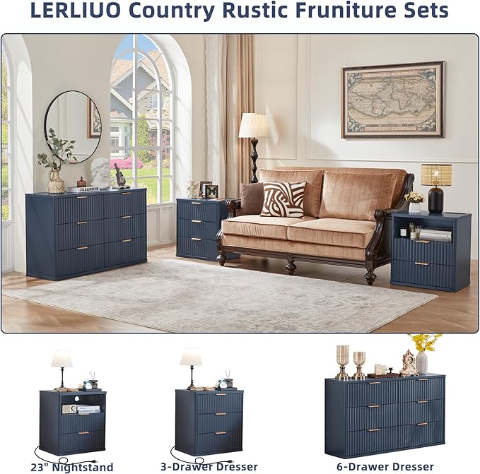 LEYAOYAO Fluted 6 Drawers Dresser Set of 2, Wooden Drawer Organizer - Image 5