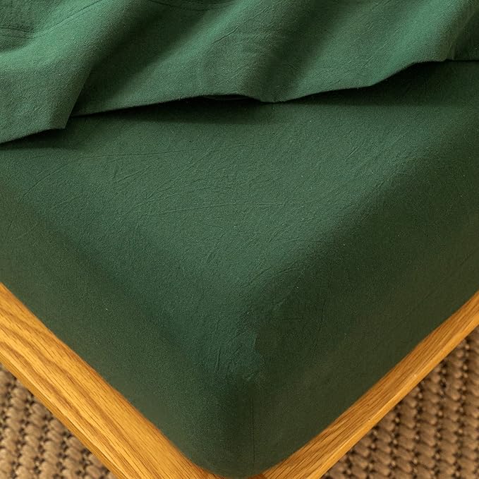 MooMee Fitted Bottom Sheet Only 100% Washed Cotton Linen Like Textured by MOOMEE
