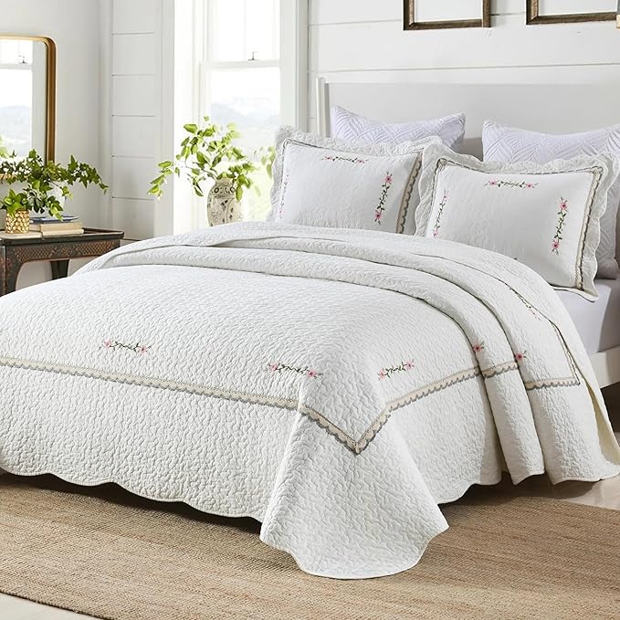 MarCielo 3-Piece 100% Cotton Oversized Bedspread Lightweight Quilt Coverlet - Image 2