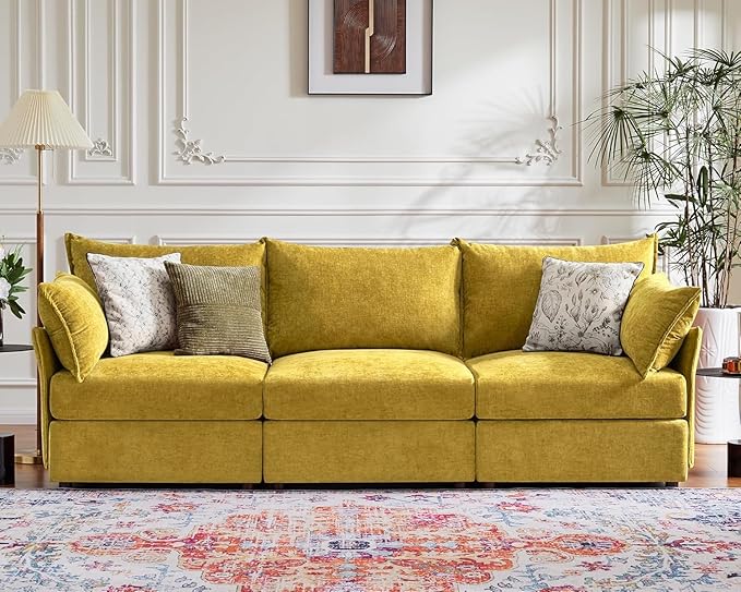 ABCASA 102.6" Modular Sectional Sofa, Oversized 3-Seater Yellow Orange Couch by ABCASA