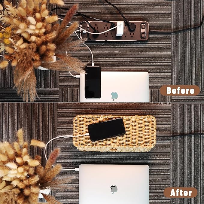 BROWNLILY Cable Management Box, Rattan Style Cord Organizer - Image 6