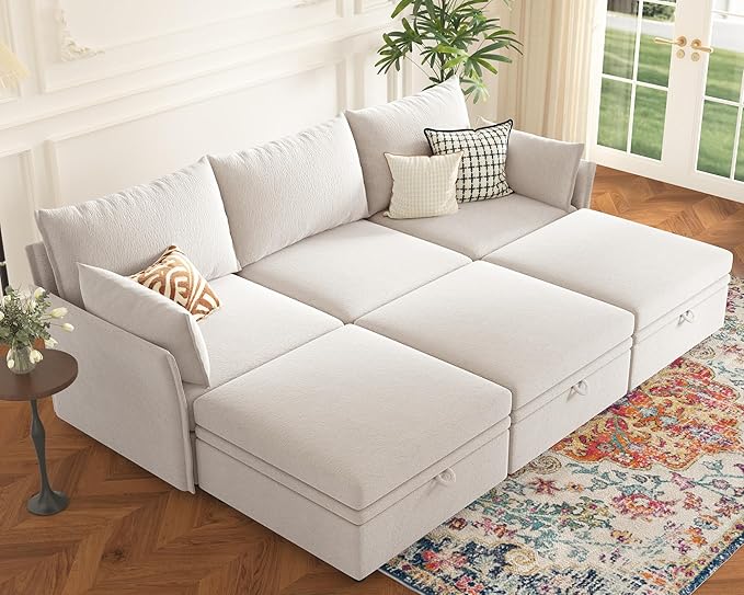 ABCASA 102.6" Luxury Modular Sleeper Sofa Bed 6 Seat Reversible Sectional Couch by ABCASA