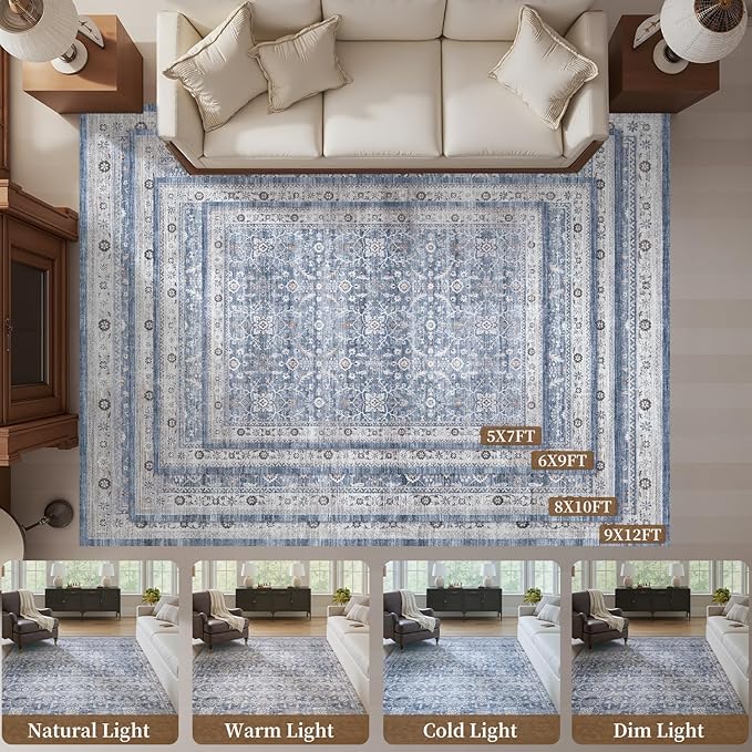 MontVoo-Vintage Area Rug 9X12 Blue Rugs - Image 7