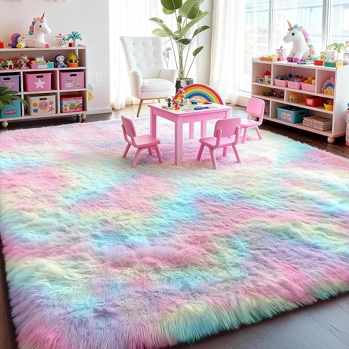 PAGISOFE Fluffy Colorful Rainbow Rugs - Image 3