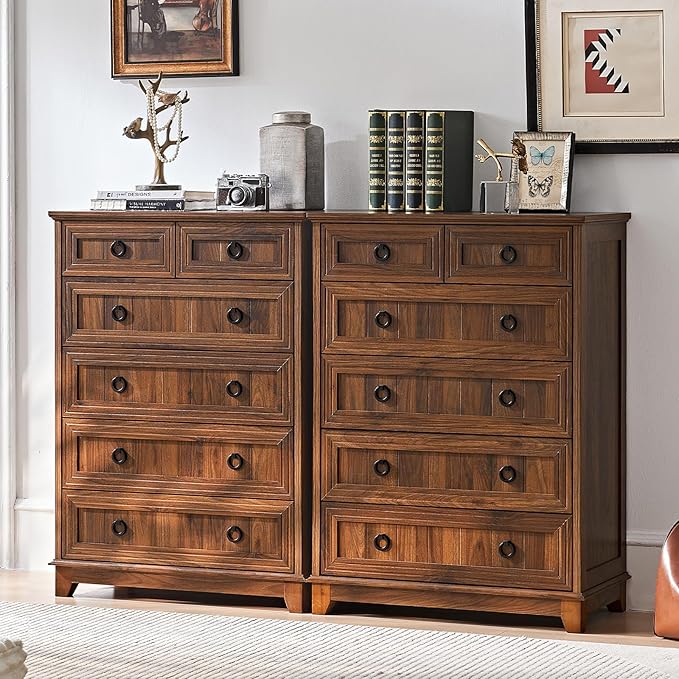Farmhouse 6 Drawer Dresser for Bedroom Set of 2, Rustic Wood Dresser by Joaxswe