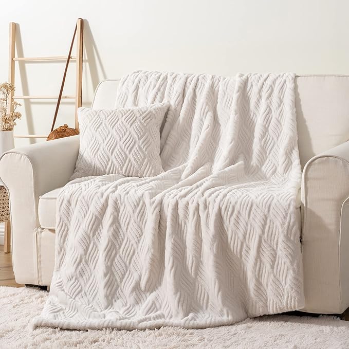 BATTILO HOME White Faux Rabbit Fur Blanket - Image 7