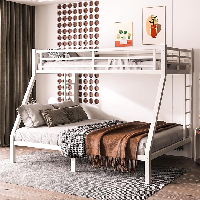 Twin XL Over Queen Bunk Bed Frame, Heavy Duty Metal Loft Bed by Unknown