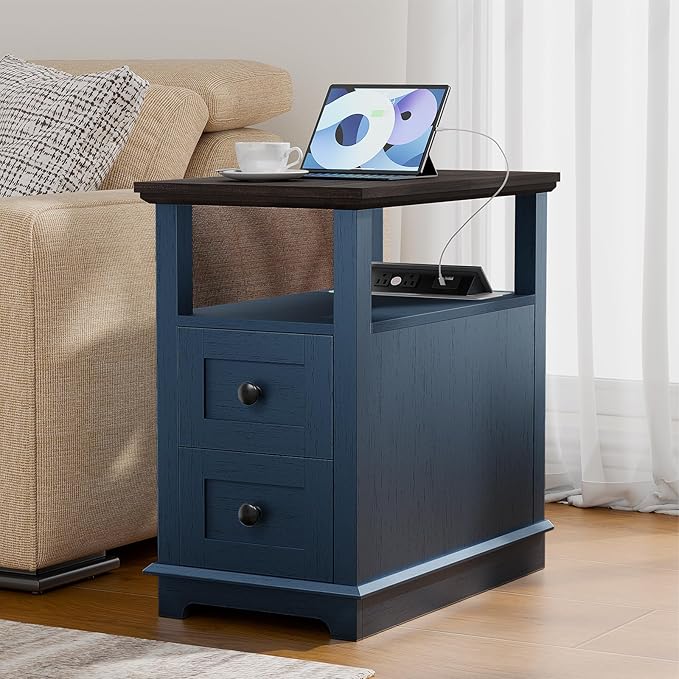 HIFYOBRO Narrow End Table with Flip Top Charging Station Set of 2, Side Table - Image 7