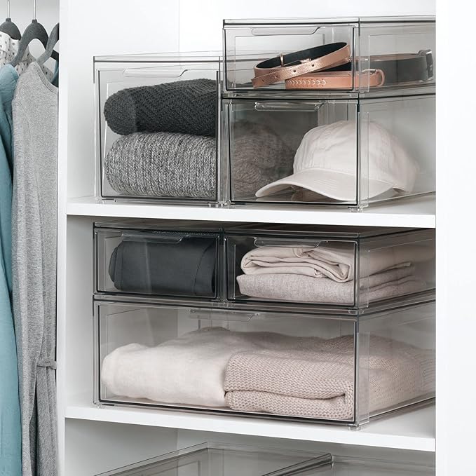mDesign Plastic Stackable Closet Storage Organizer Bin Containers - Image 3