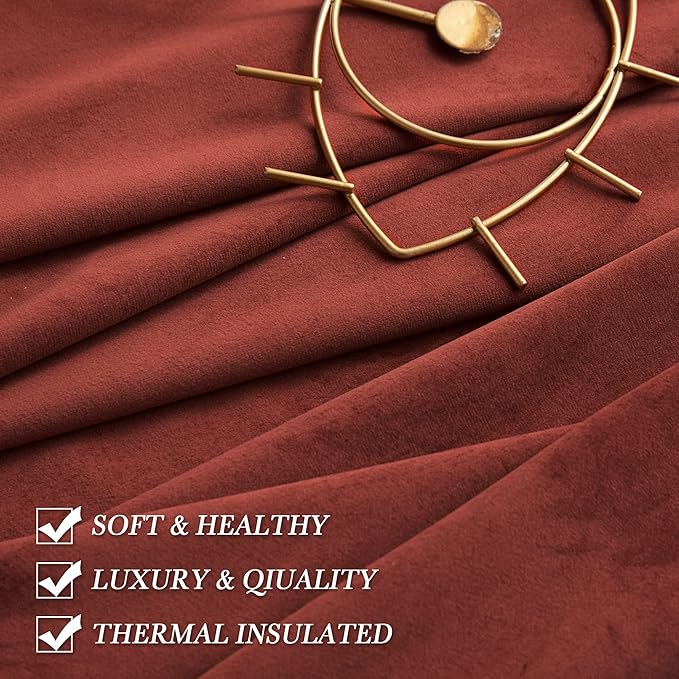 RYB HOME Rust Red Velvet Curtains 102 inches, Back Tab Soft Fabric Room - Image 7