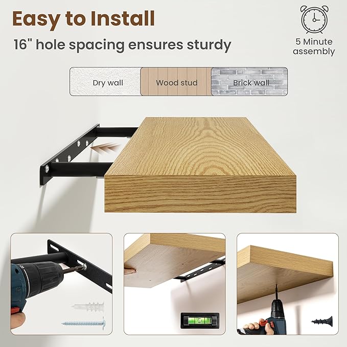 30 Inch Floating Shelves for Wall, 8 Inch Deep Floating Shelf for Storage & - Image 6