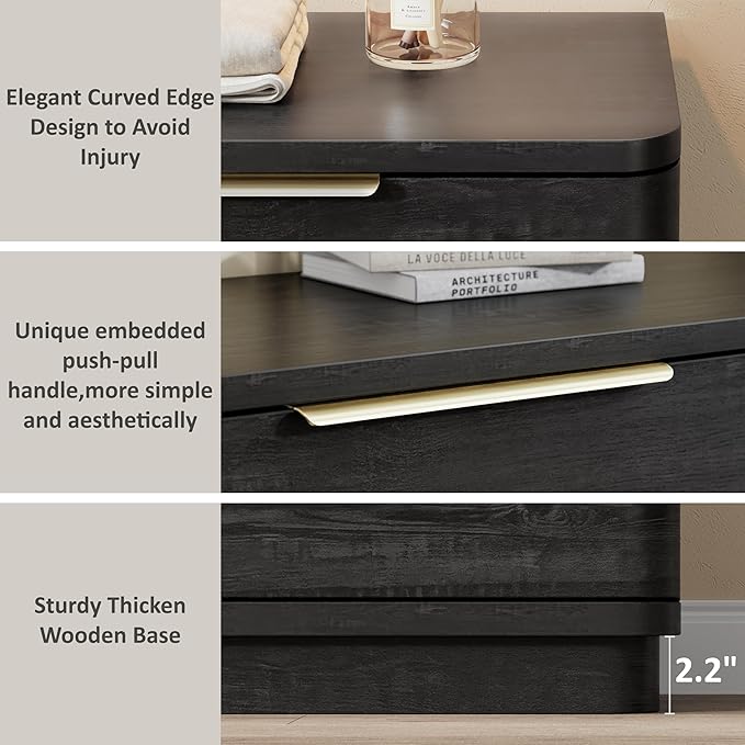 6 Drawer Dresser for Bedroom, Curved Profile Design, Wooden Black Dresser - Image 8