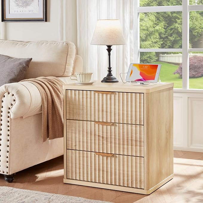 LEYAOYAO 48" Wide Fluted Dresser and 3 Drawers 23" Nightstand Set of 2 - Image 2