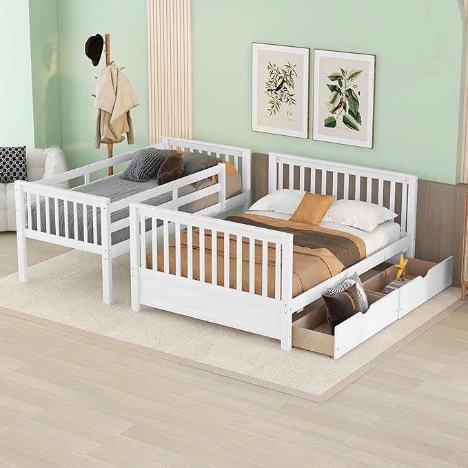Merax Wood Bunk Bed with Drawers, Convertible Wood Bunk Bed with Ladders and - Image 4