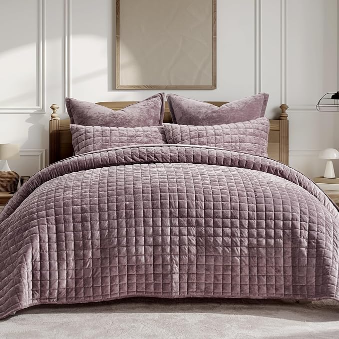 RECYCO Luxury Velvet Quilt Set King Size Bedding Sets, Ultra Soft Velvet by RECYCOHOMECOLLECTION