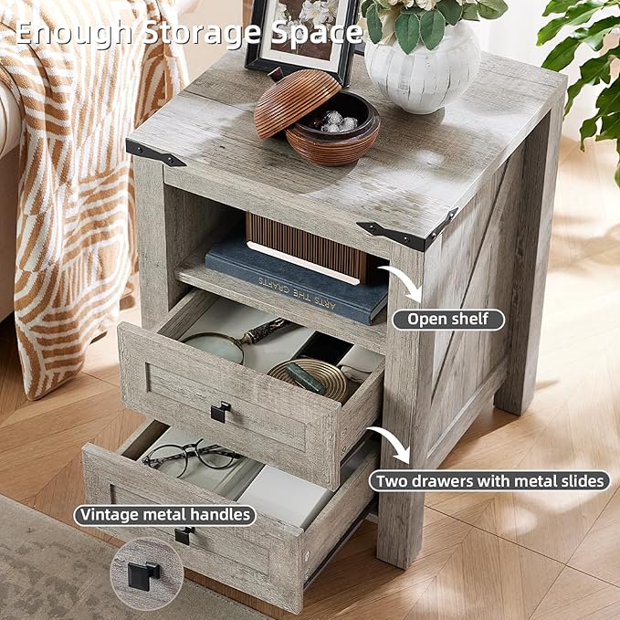Joaxswe Nightstand with Charging Station and USB Port, Farmhouse Night Stand - Image 7