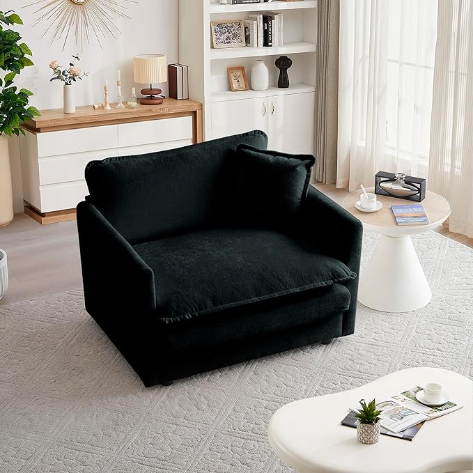 mikibama 41.4 Inch Single Seat Sofa, Chenille Comfy Deep Upholstered Couch by Mikibama