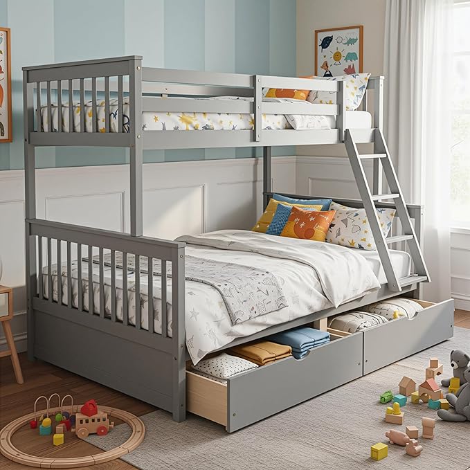 Merax Wood Bunk Bed with Drawers, Convertible Wood Bunk Bed with Ladders and by Merax