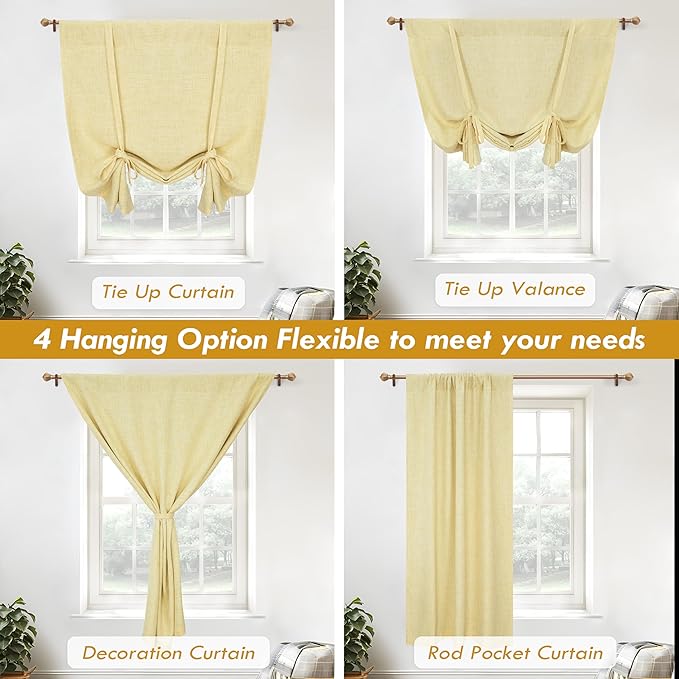 DriftAway Double Layer Linen Blackout Tie Up Curtains Thermal Insulated Fully - Image 8