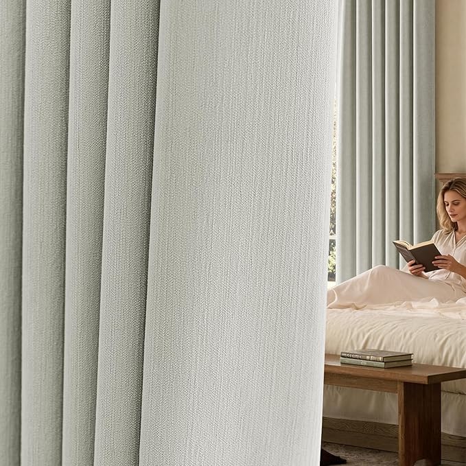 jinchan Chenille Blackout Curtains 96 Inches Long 2 Panels Light Grey Thermal by JINCHAN