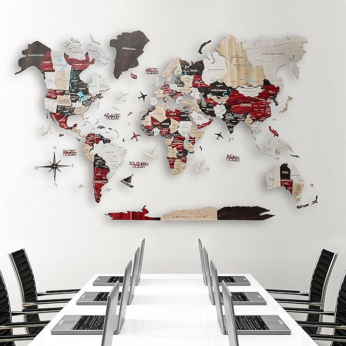 Handmade 3D Wood World Map Wall Art Large Wall Decor Track Your World Travels - Image 3