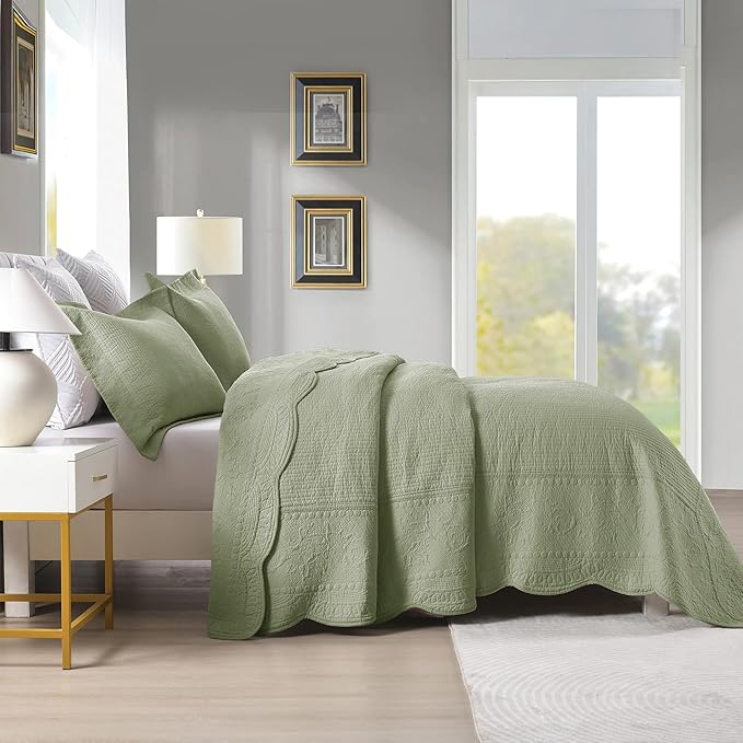 MarCielo 3-Piece 100% Cotton Oversized Bedspread Lightweight Quilt Coverlet - Image 6