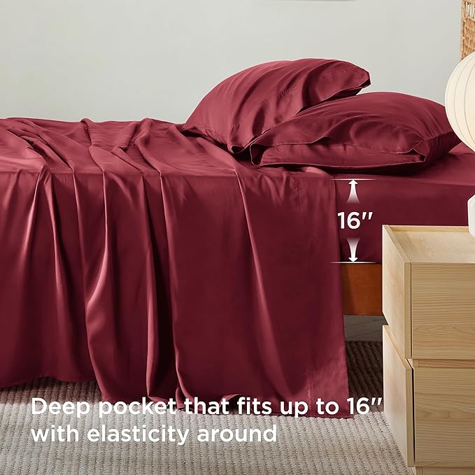 Bedsure California King Sheet Sets, Cooling Sheets, Rayon Derived from Bamboo - Image 5