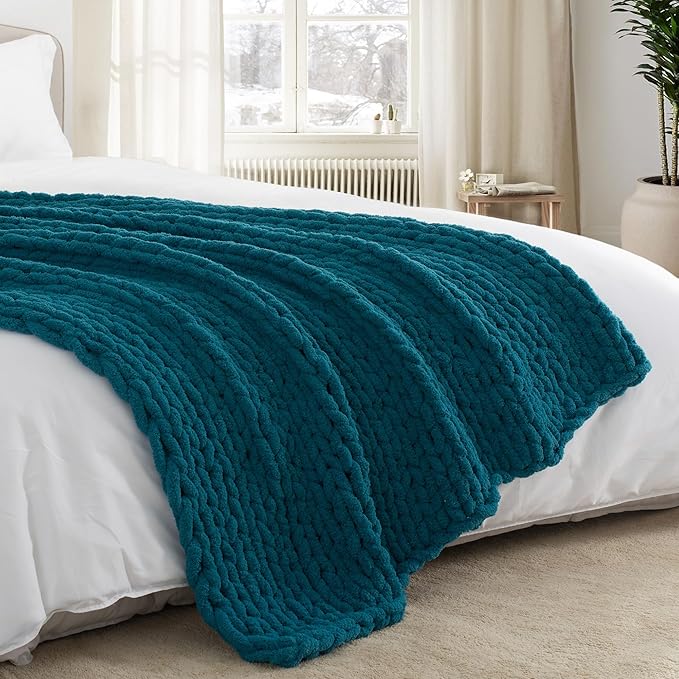 Chunky Knit Throw Blanket 60"X 80", 100% Handmade - Image 8