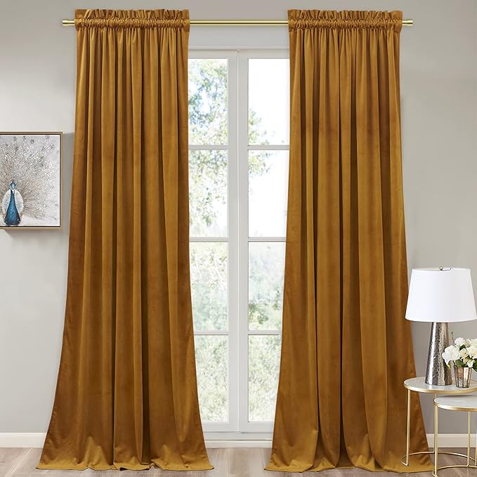 StangH Mustard Gold Velvet Curtains Rustic Privacy Room Darkening Curtains by StangH