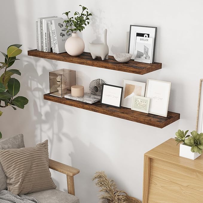 Floating Shelves for Wall, 48 x 9.3 Large Floating Shelf Wall Mounted Set of 2 - Image 2