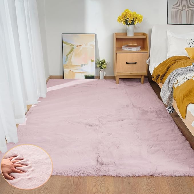 Pink Washable Fluffy Rug 5x7 Area Rugs by ORINOVA