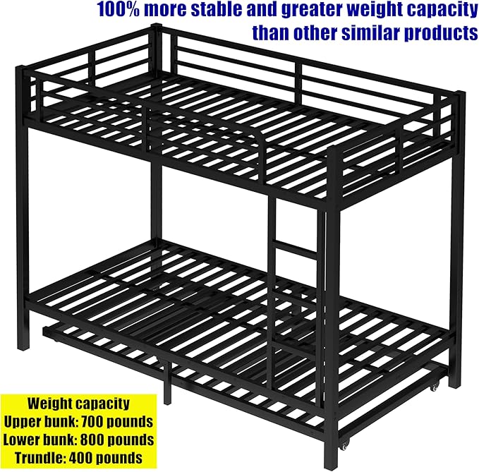 Upgraded & Stronger Heavy Duty Metal Twin XL Over Twin XL Bunk Bed - Image 7