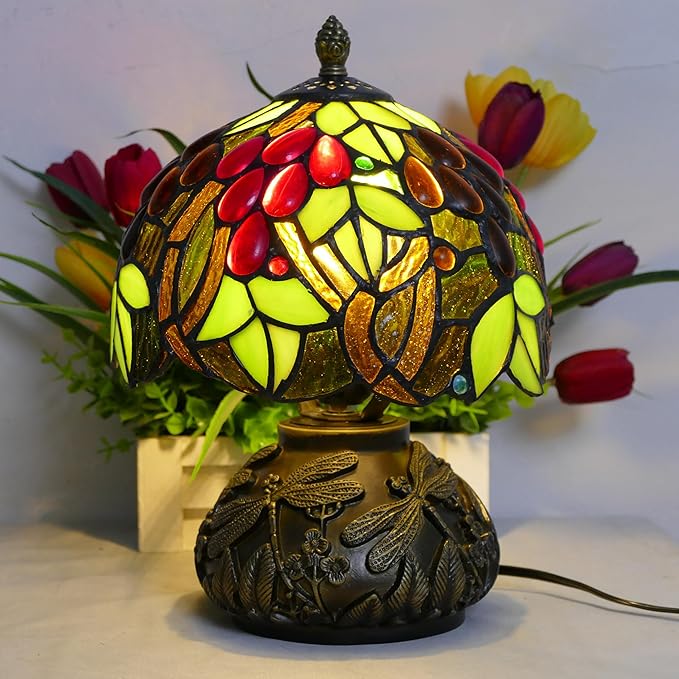 Small Tiffany Table Lamp Stained Glass Nightstand Lamps Bedside Purple Grape by JGWSMQ