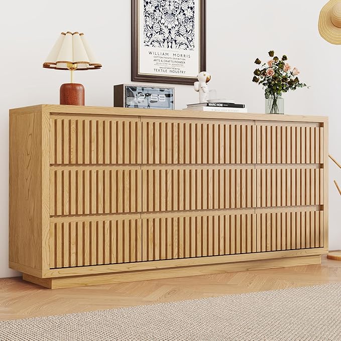Long Dresser for Bedroom, Large Fluted Dresser by Jluomei