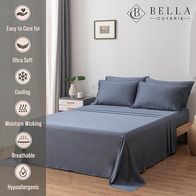 Bella Coterie 6 Piece Luxury Bamboo Viscose California King Size Sheet Set | - Image 2