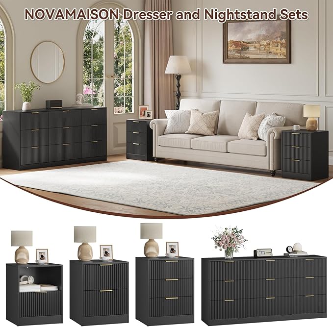 9 Drawer Black Dresser & Nightstand Set 3-Piece - Image 3