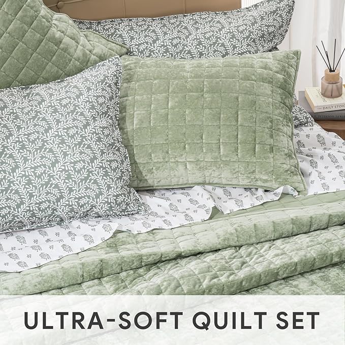 RECYCO Luxury Velvet Quilt Set Full Queen Size Bedding Sets, Ultra Soft Velvet - Image 4