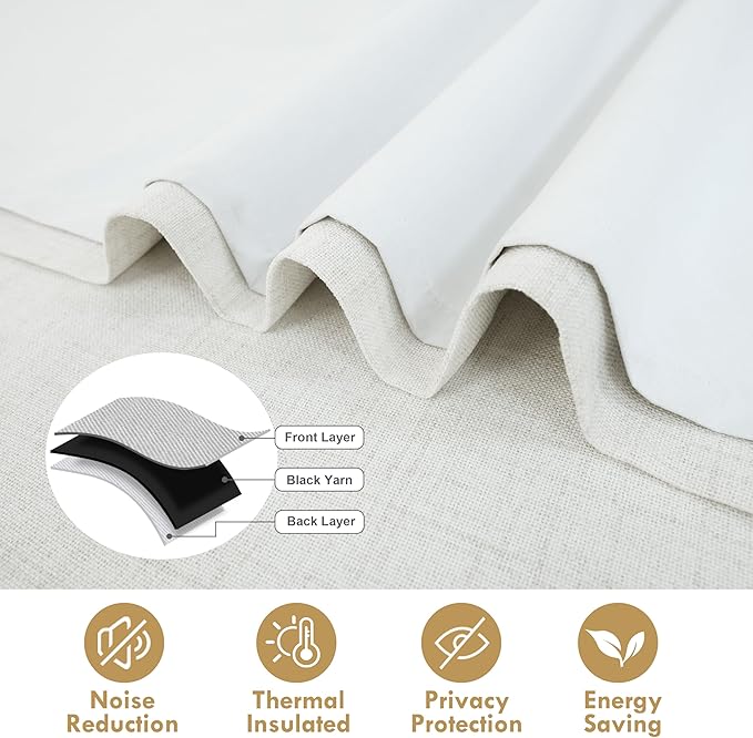 DriftAway Double Layer Linen Blackout Tie Up Curtains Thermal Insulated Fully - Image 4
